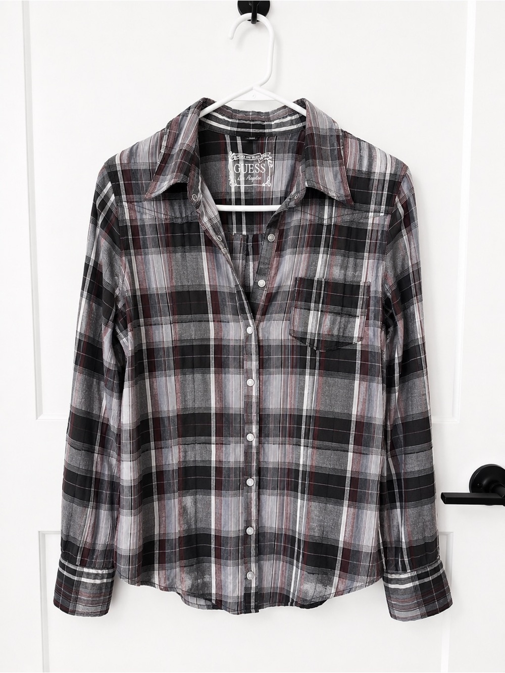 GUESS Women’s M Plaid Snap Front Shirt Grunge Y2K Western